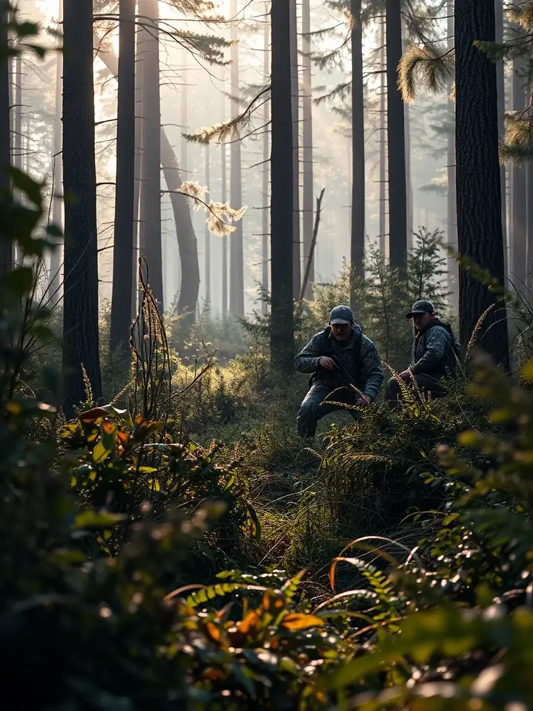 A photograph of SOCIETE DE CHASSE DE VILLOGNON members participating in a deer population survey, contributing to informed wildlife management decisions and conservation efforts.